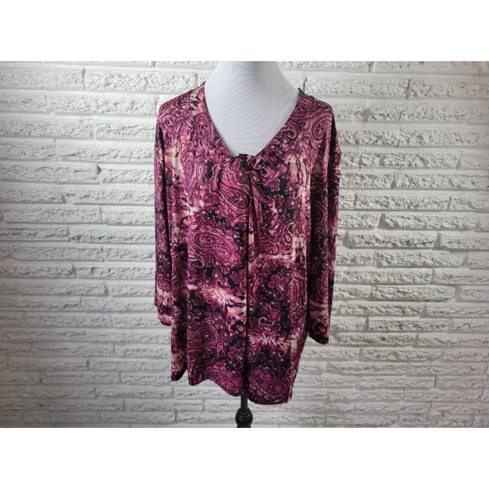 Studio Salon Womens Top 3X Plus 3/4 Sleeve Purple Paisley Poly Blend PAI11E